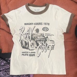John Galt 'Ray Colt' Cream & Brown Graphic Ringer Baby Tee